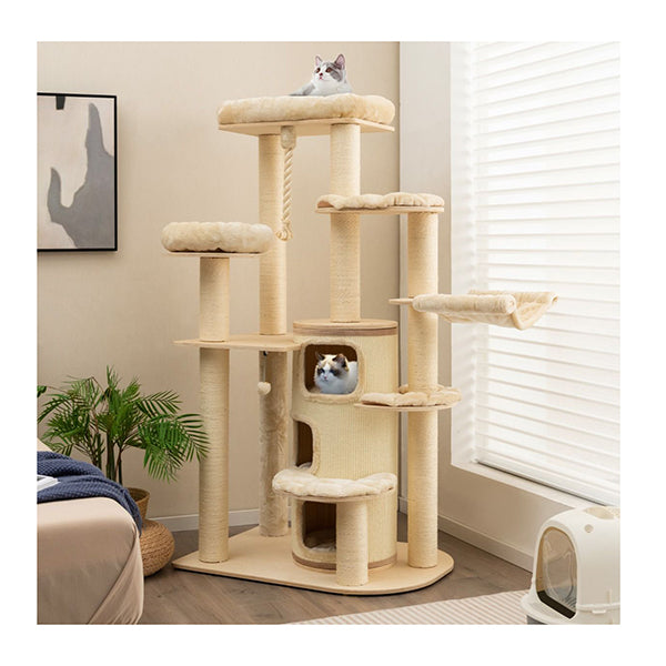Multi Level Cat Tree With 3 Story Cat Condo 2 Perches And Spring Ball