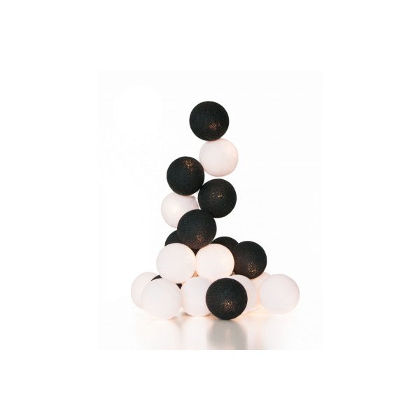 1 Set Of 20 Led Black White 5Cm Cotton Ball String Lights Xmas Gift