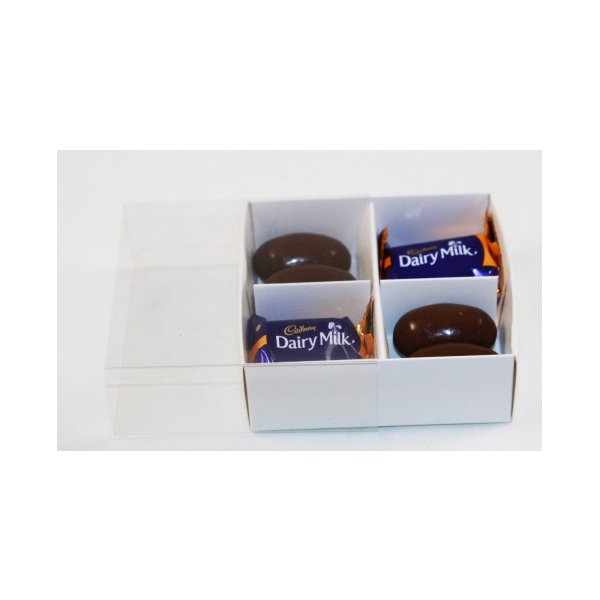 10 Pack Of White Card Chocolate Gift Box 4 Bay Compartments 8X8X3Cm