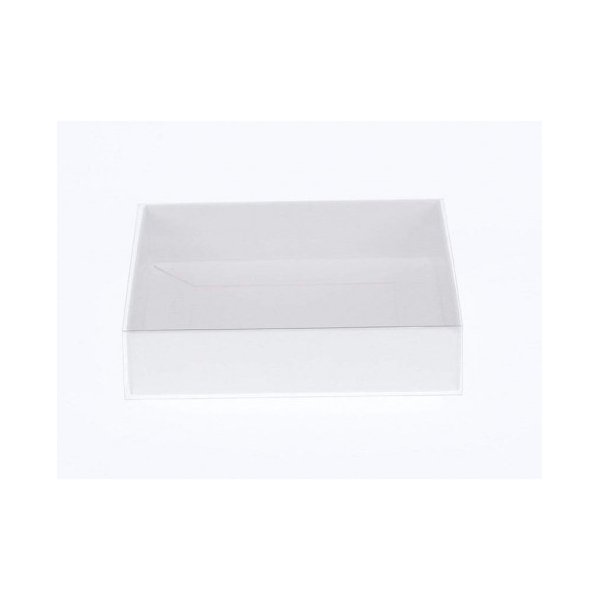 10 Pack Of White Card Box Clear Slide On Lid 25 X 25 X 6Cm