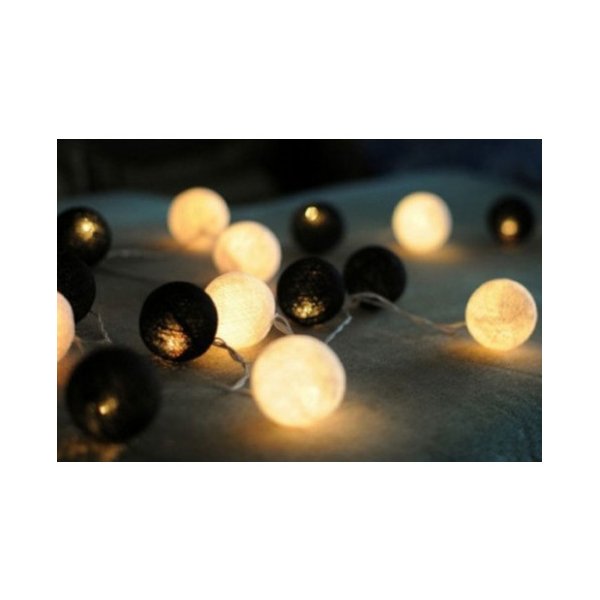 1 Set Of 20 Led Black White 5Cm Cotton Ball String Lights Xmas Gift