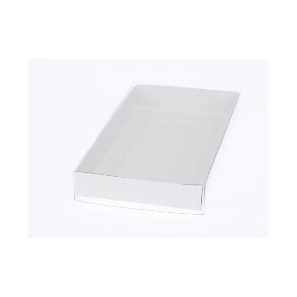 10 Pack Of White Card Box Clear Slide On Lid 30 X 20 X 8Cm