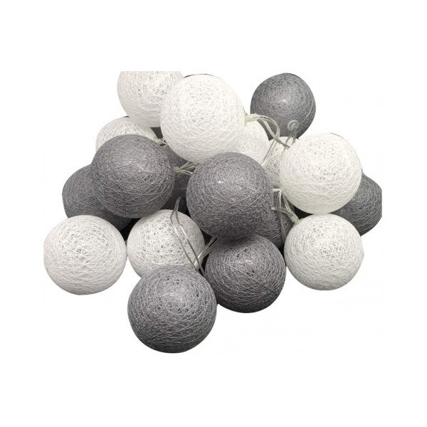 1 Set Of 20 Led Grey White 5Cm Cotton Ball Battery Powered Lights