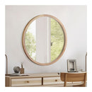 Natural Wood Frame Bathroom Vanity Wall Mounted Round Mirror