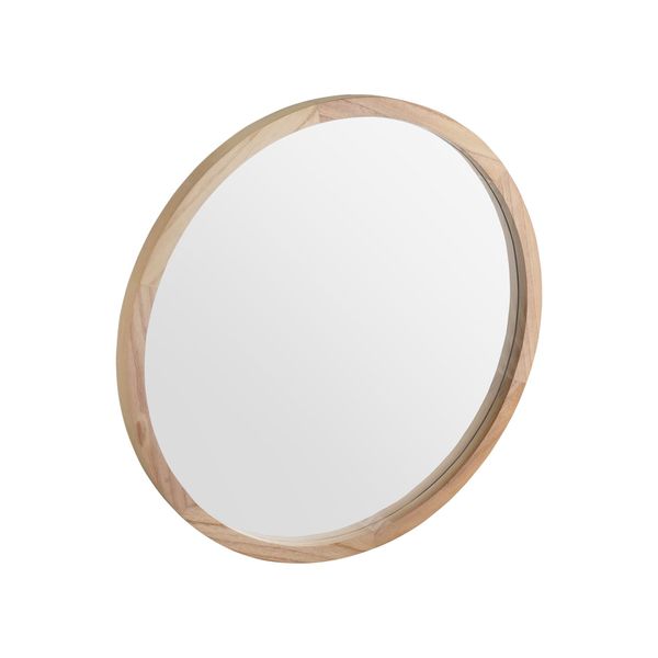 Natural Wood Frame Bathroom Vanity Wall Mounted Round Mirror