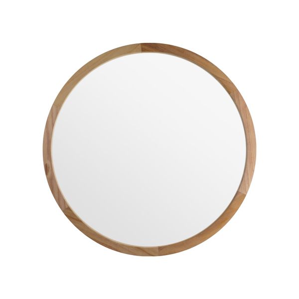 Natural Wood Frame Bathroom Vanity Wall Mounted Round Mirror