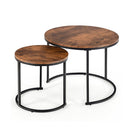 Set Of 2 Round Nesting Coffee Table With Wooden Tabletop