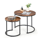 Set Of 2 Round Nesting Coffee Table With Wooden Tabletop