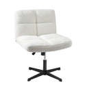 Armless Office Chair Wide Seat No Wheels Boucle White