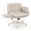 Criss Cross Chair with Wheels & Adjustable Armrests, Ergonomic Cross Legged Office Desk Chair PU Leather Vanity Chair Swivel for Home, Make Up, Bedroom, Computer, Beige