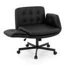 Criss Cross Chair with Wheels & Adjustable Armrests, Ergonomic Cross Legged Office Desk Chair PU Leather Vanity Chair Swivel for Home, Make Up, Bedroom, Computer, Black