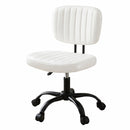 Armless Office Chair with Wheels, Ergonomic PU Leather Office Desk Chair, Height Adjustable 360¬∞ Swivel Computer Task Chair for Home Office, Study Room & Small Space, White