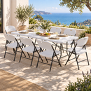 9PCS Outdoor Dining Set 180CM Folding Table and Chairs Patio Furniture White