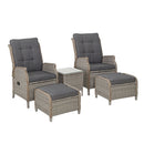 5PC Recliner Chairs Table Sun lounge Wicker Outdoor Furniture Adjustable Grey