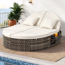 Outdoor Day Bed Sun Lounge Setting Wicker Lounger Patio Furniture w/ Retractable Side Tray