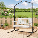 Wooden 2-Seater Outdoor Swing Chair with Black Stand White Hanging Chair