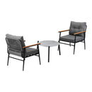 3 Piece Outdoor Patio Set 50cm Table Grey and Black Armchair