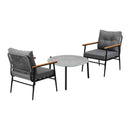 3PC Outdoor Patio Set 70cm Table Grey and Black Armchairs