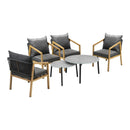 6PCS Outdoor Patio Set Grey 70cm Coffee Table Set Natural Chairs