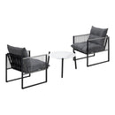 3PCS Outdoor Patio Set 50cm White Table Cushioned Armchairs