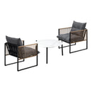 3PCS Outdoor Patio Set White 70cm Coffee Table Rattan Chairs