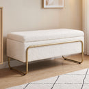 Storage Ottoman Boucle Padded Seat Footrest Hidden Storage Cream White