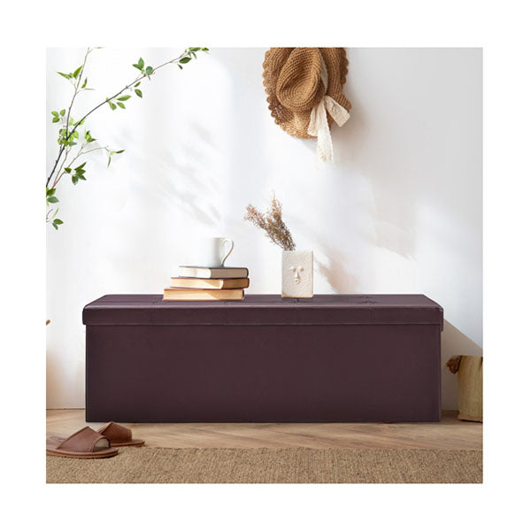 Tufted Faux Leather Folding Storage Ottoman Bench