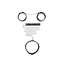 Ouch Black And White Velcro Collar With Leash And Hand Cuffs