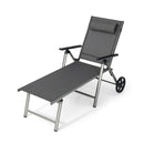 Outdoor Aluminum Chaise Lounge Chair With Wheels Adjustable Backrest