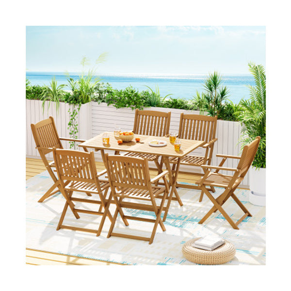 7PCS Outdoor Dining Set Garden Chairs Table Patio Foldable 6 Seater Wood
