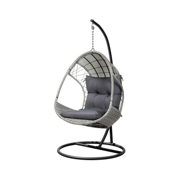 Outdoor Egg Swing Chair With Stand Cushion Wicker Armrest Light Grey