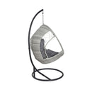 Outdoor Egg Swing Chair With Stand Cushion Wicker Armrest Light Grey
