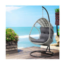 Outdoor Egg Swing Chair With Stand Cushion Wicker Armrest Light Grey