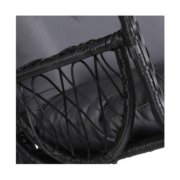 Outdoor Egg Swing Chair With Stand Cushion Wicker Armrest Black