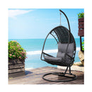 Outdoor Egg Swing Chair With Stand Cushion Wicker Armrest Black