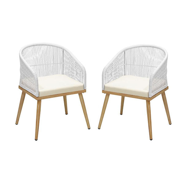 Outdoor Armchair X2 with Rope and Padded Seat Beige