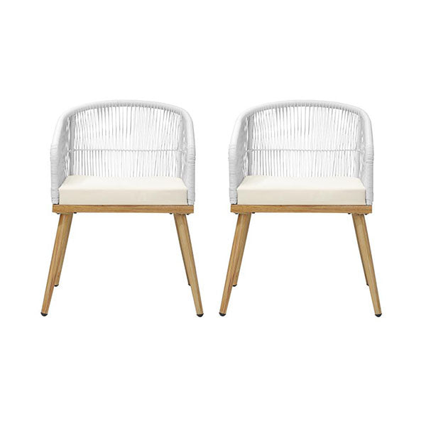 Outdoor Armchair X2 with Rope and Padded Seat Beige