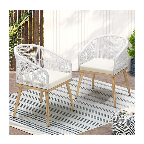Outdoor Armchair X2 with Rope and Padded Seat Beige