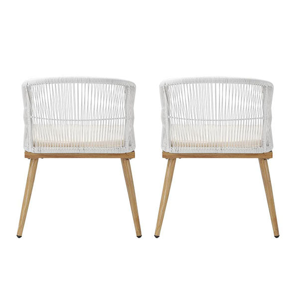 Outdoor Armchair X2 with Rope and Padded Seat Beige