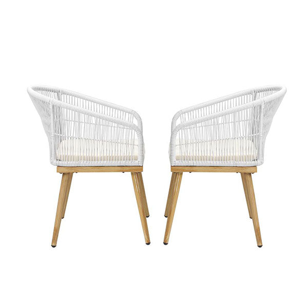 Outdoor Armchair X2 with Rope and Padded Seat Beige