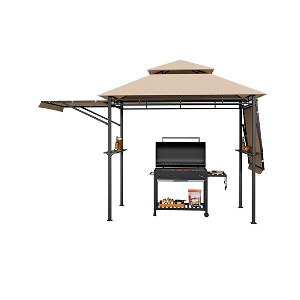 Outdoor Grill Gazebo With Dual Side Awnings For Patio Garden Brown