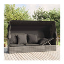 Outdoor Lounge Bed With Roof And Cushions Grey Poly Rattan