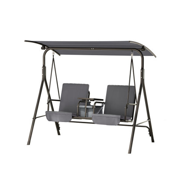 Outdoor Patio Swing Chair 2 Seater Canopy Table Top Cup Holder Black
