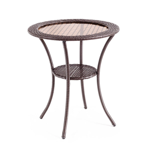 Outdoor Round Patio Bistro Table with Tempered Glass Tabletop and Storage Shelf 