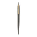 Parker Jotter Bp Pen Stainless Steel Gold Trim Medium Tip Blue Ink