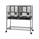 106cm 2-in-1 Bird Cage Aviary with Divider Parrot Budgie Wheels Black
