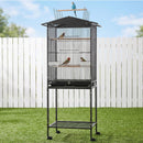 136cm Bird Cage Aviary Open Top Parrot Budgie Stand Wheels Black