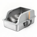 Cat Litter Box Stainless Steel Large Semi-Enclosed Pet Kitty Toilet Grey