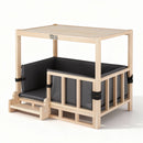 2in1 Dog Kennel Crate Furniture Grey Bedding Wooden House Indoor