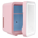 Mini Fridge Skincare Beauty Cooler Warmer LED Mirror 12V 220V Pink 4L